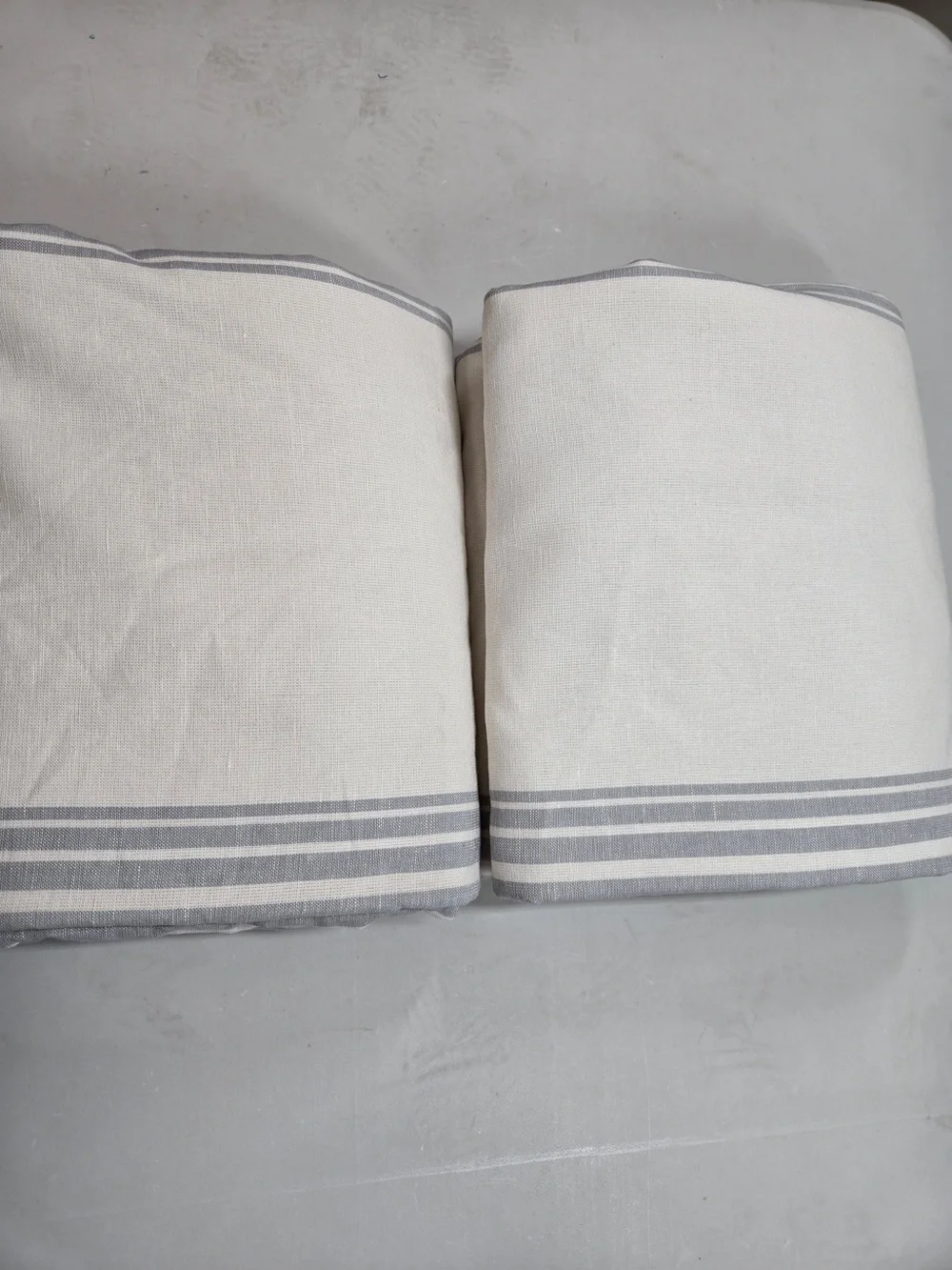 QUINCE Set Of 2 48x84 Coastal Stripe Linen Cotton True Blackout Curtains 9198